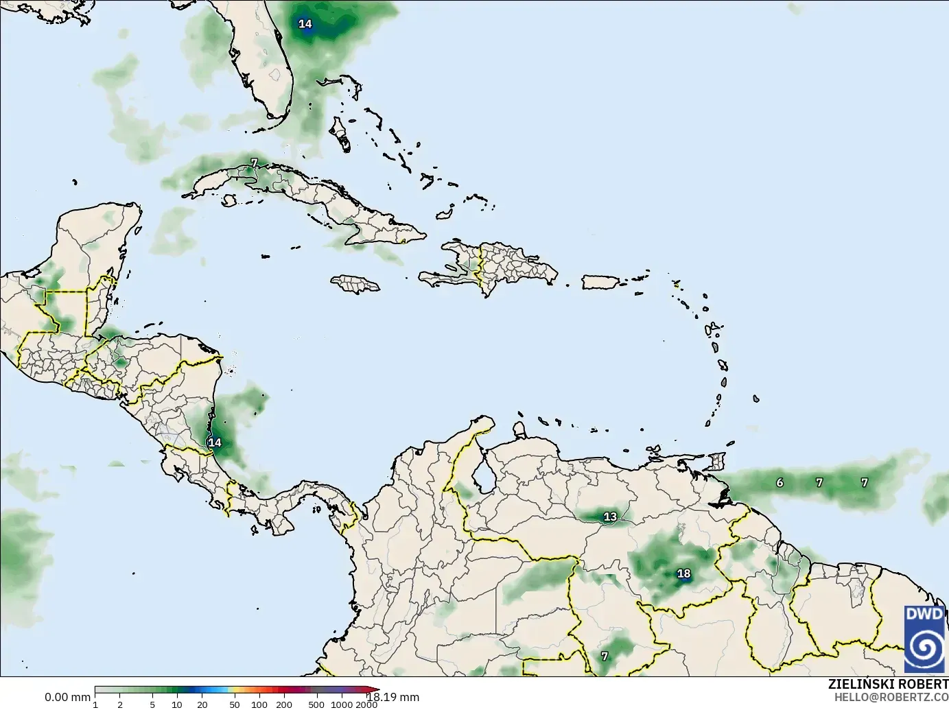 ICON modelo - Caribe, Acumulación de precipitación