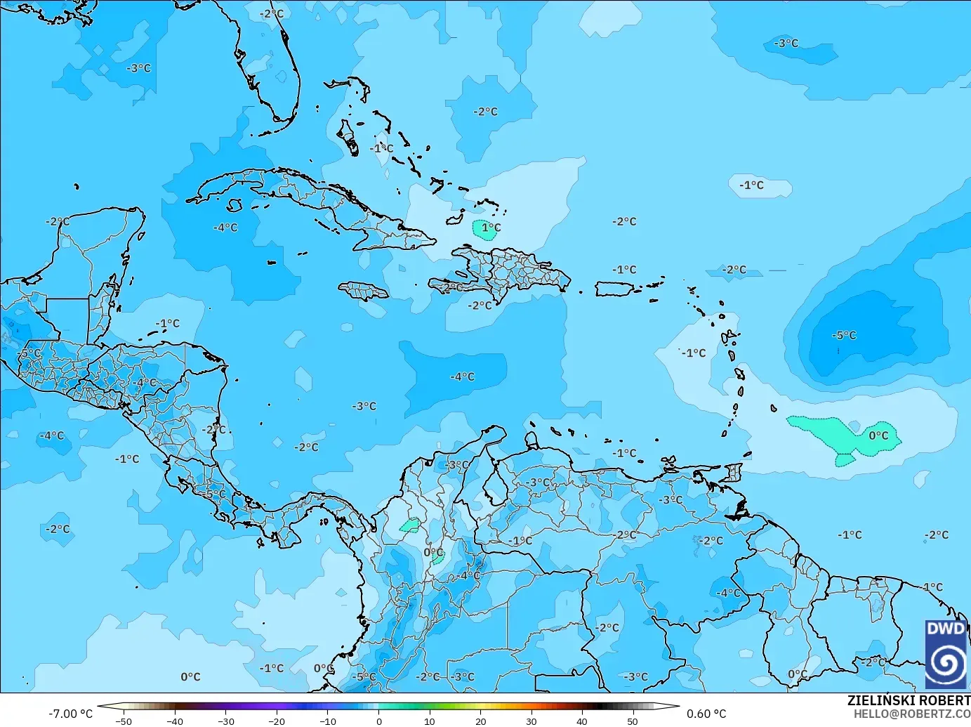 ICON modelo - Caribe, Temperatura a 500 hPa