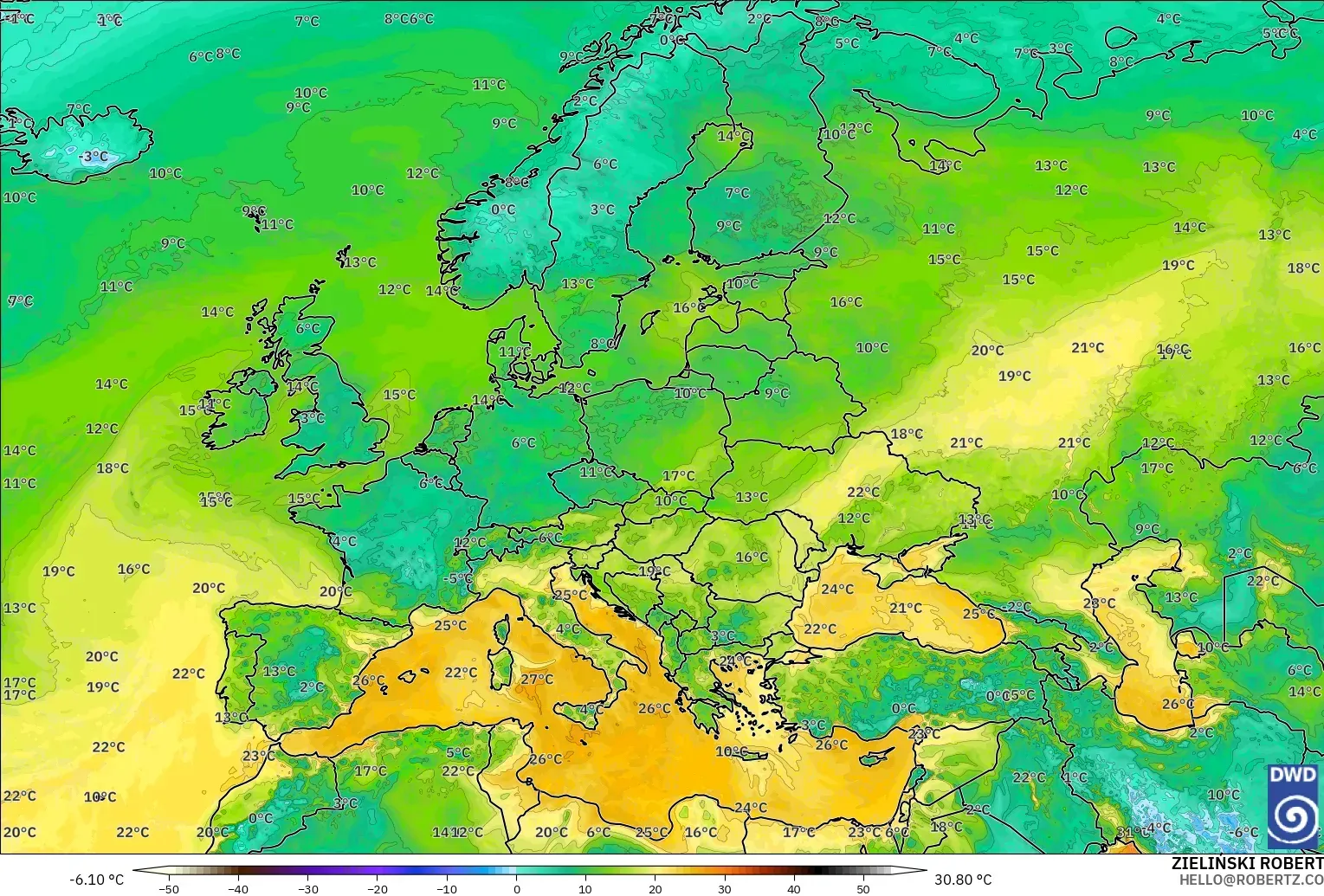 ICON modelo - Europa, Punto de rocío a 2 m