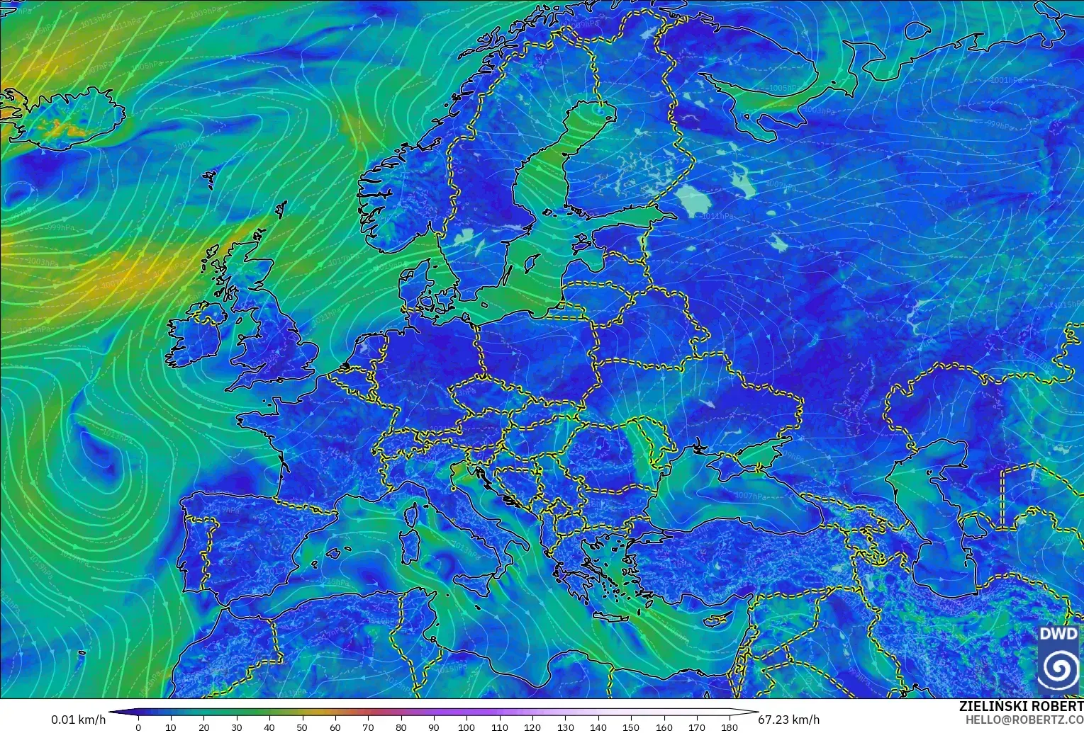 ICON modelo - Europa, Viento a 10 m