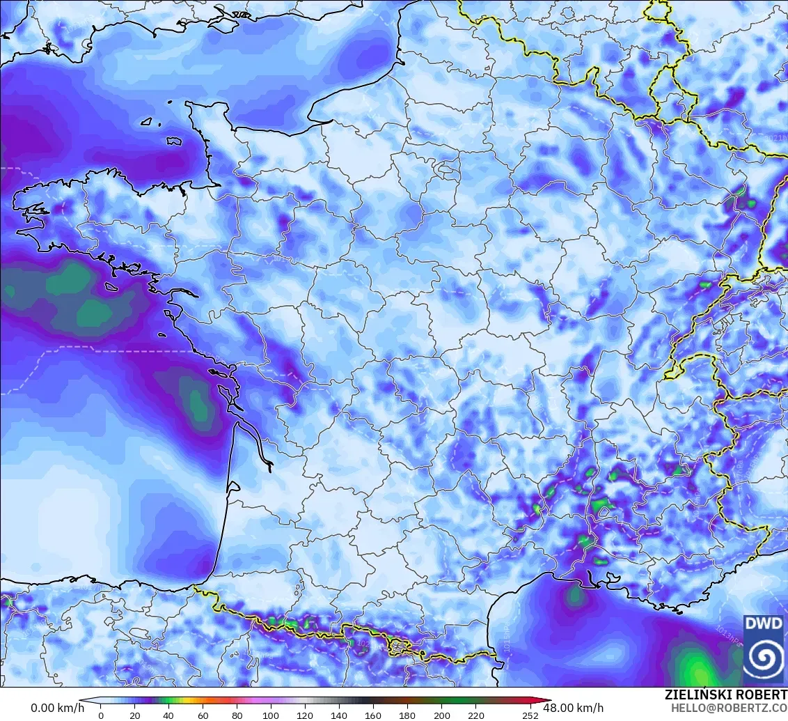 ICON modelo - Francia, Ráfagas de Viento Máximas