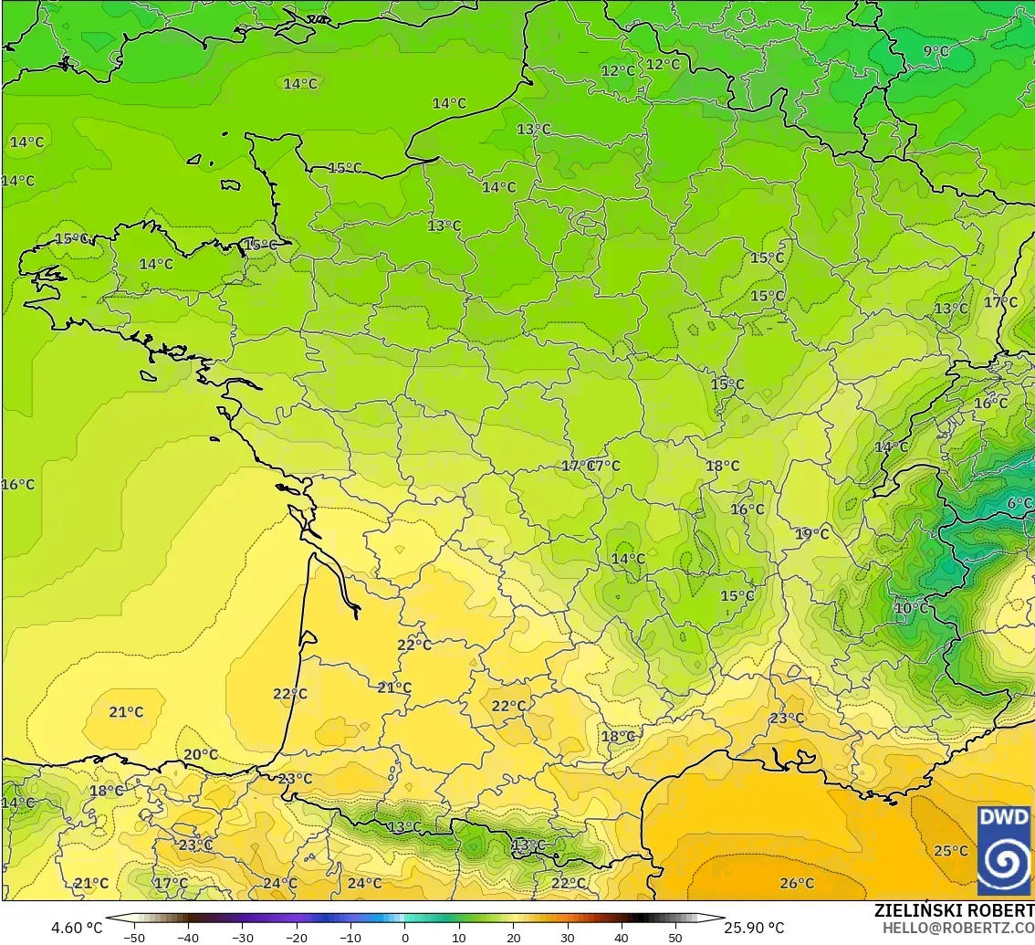 ICON modelo - Francia, Temperatura a 850 hPa