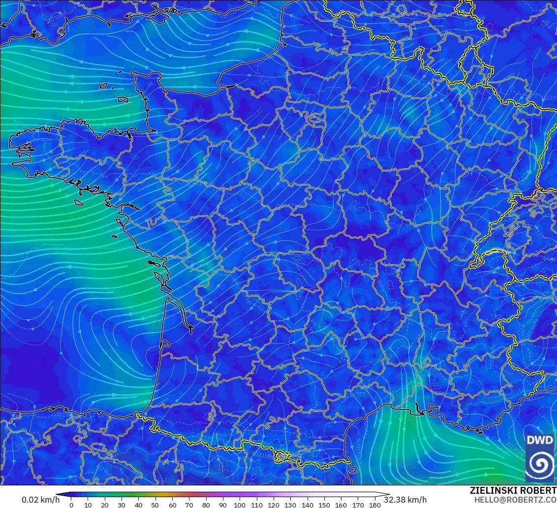 ICON modelo - Francia, Viento a 10 m