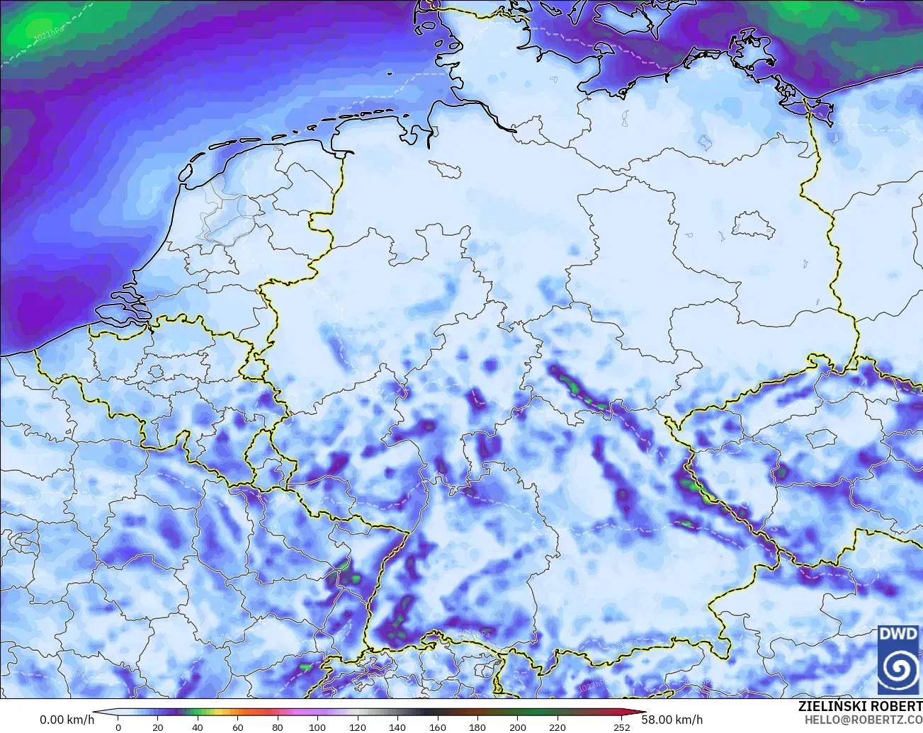 ICON modelo - Alemania, Ráfagas de viento