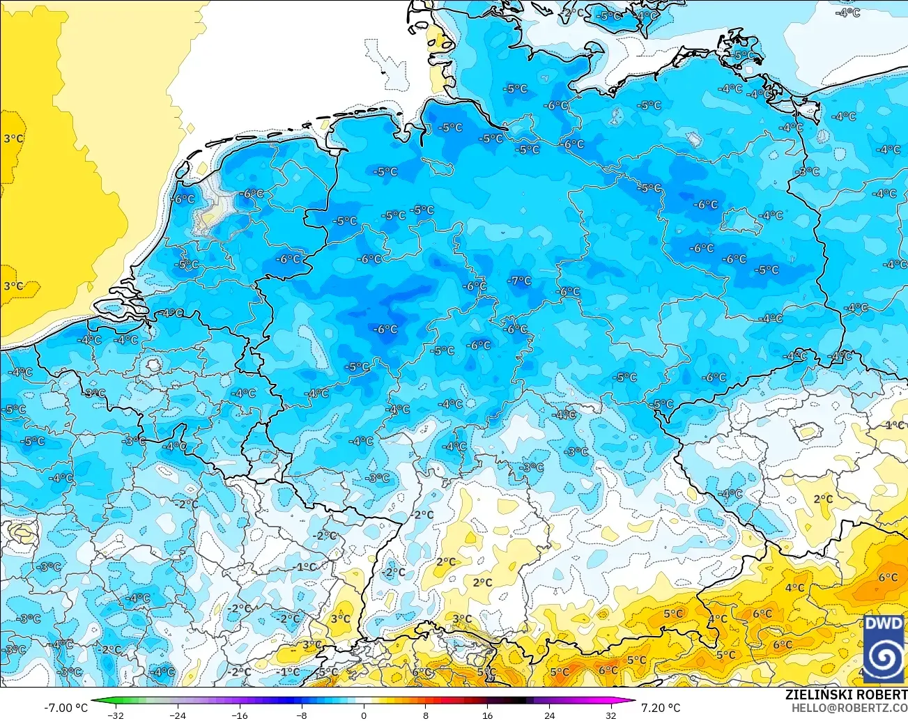 ICON modelo - Alemania, Anomalía de temperatura a 2 m