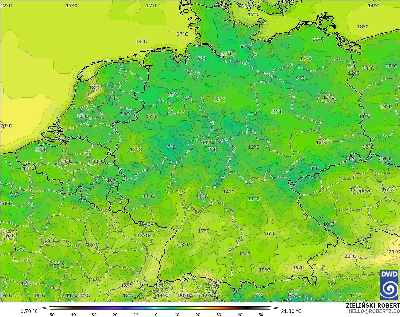 ICON modelo - Alemania, Temperatura a 2 m