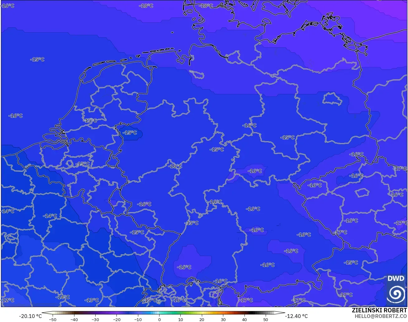 ICON modelo - Alemania, Temperatura a 500 hPa