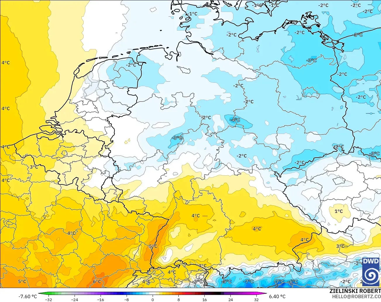 ICON modelo - Alemania, Anomalía de temperatura a 850 hPa