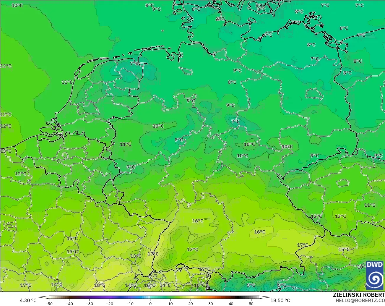 ICON modelo - Alemania, Temperatura a 850 hPa