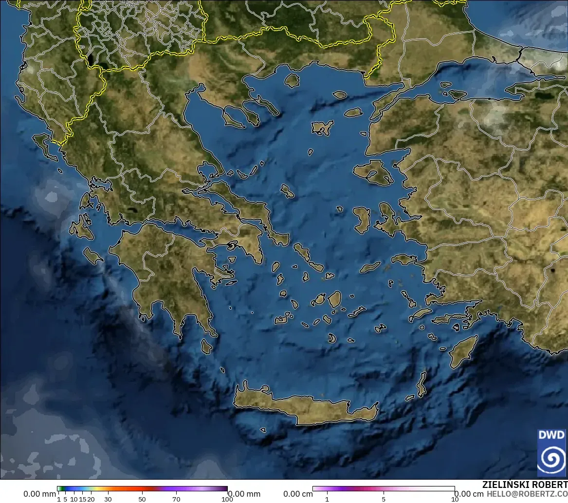 ICON modelo - Grecia, Precipitación, nubes y presión