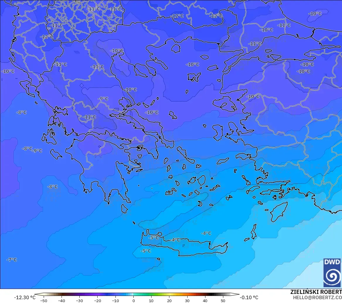 ICON modelo - Grecia, Temperatura a 500 hPa
