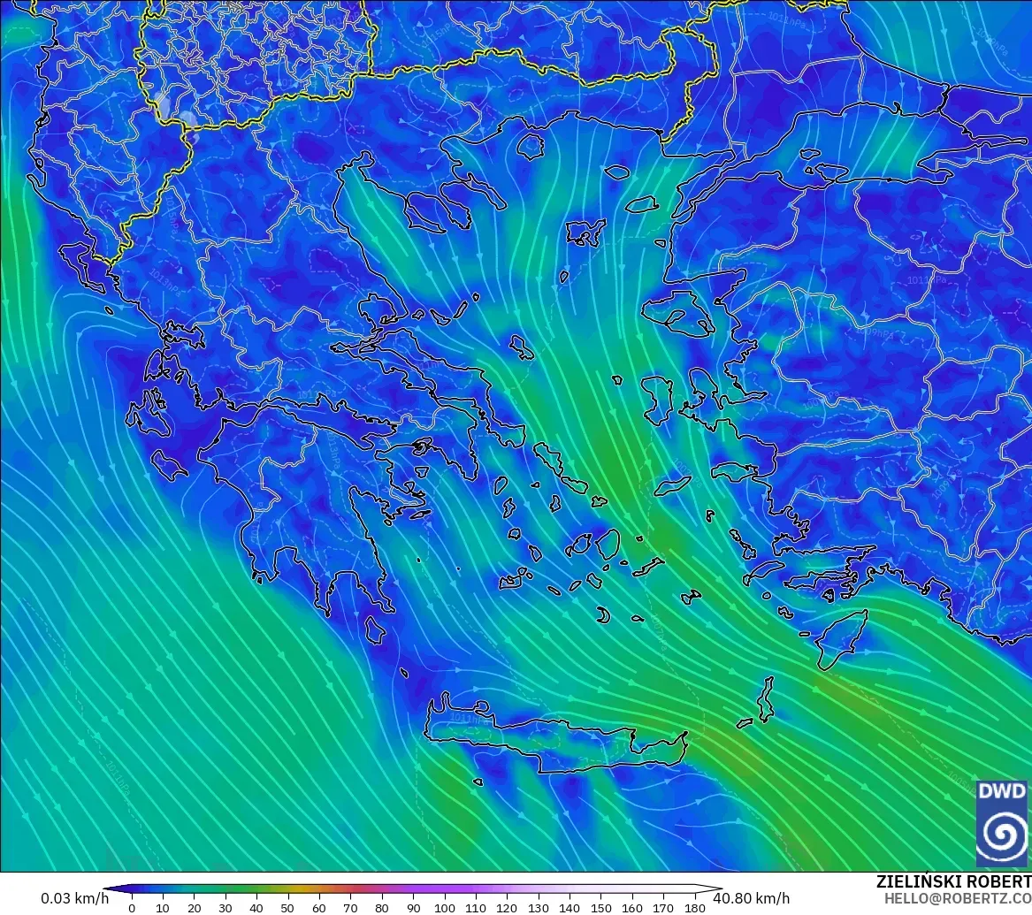 ICON modelo - Grecia, Viento a 10 m