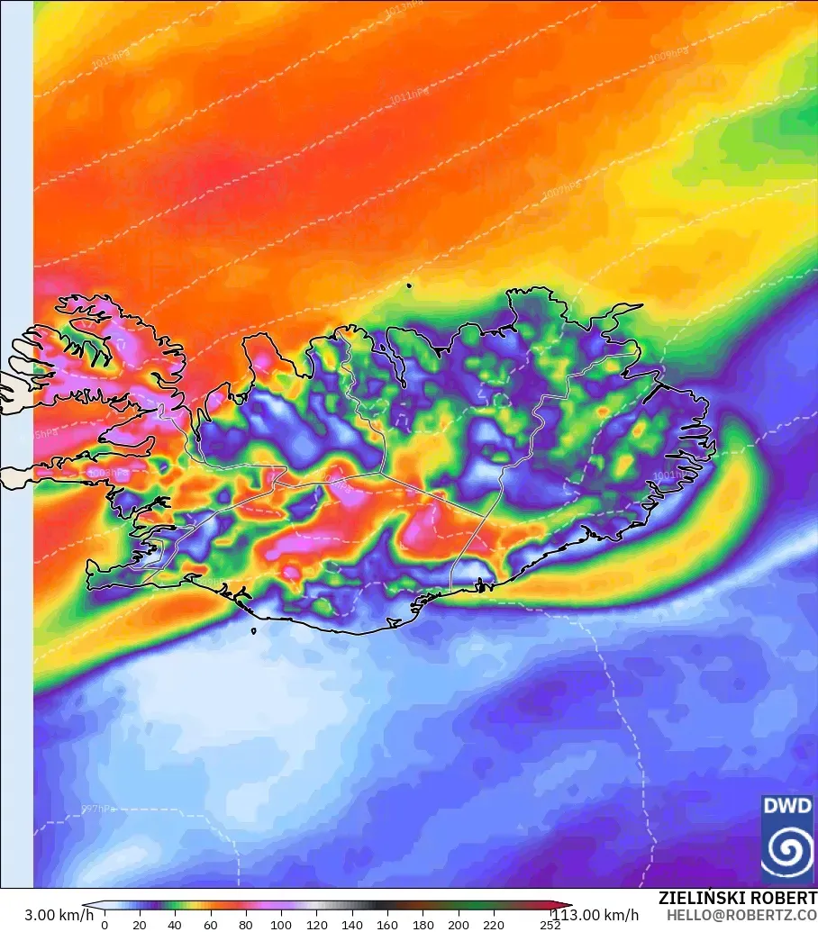 ICON modelo - Islandia, Ráfagas de Viento Máximas