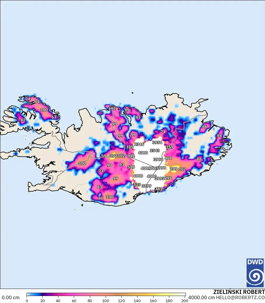 ICON modelo - Islandia, Profundidad de nieve