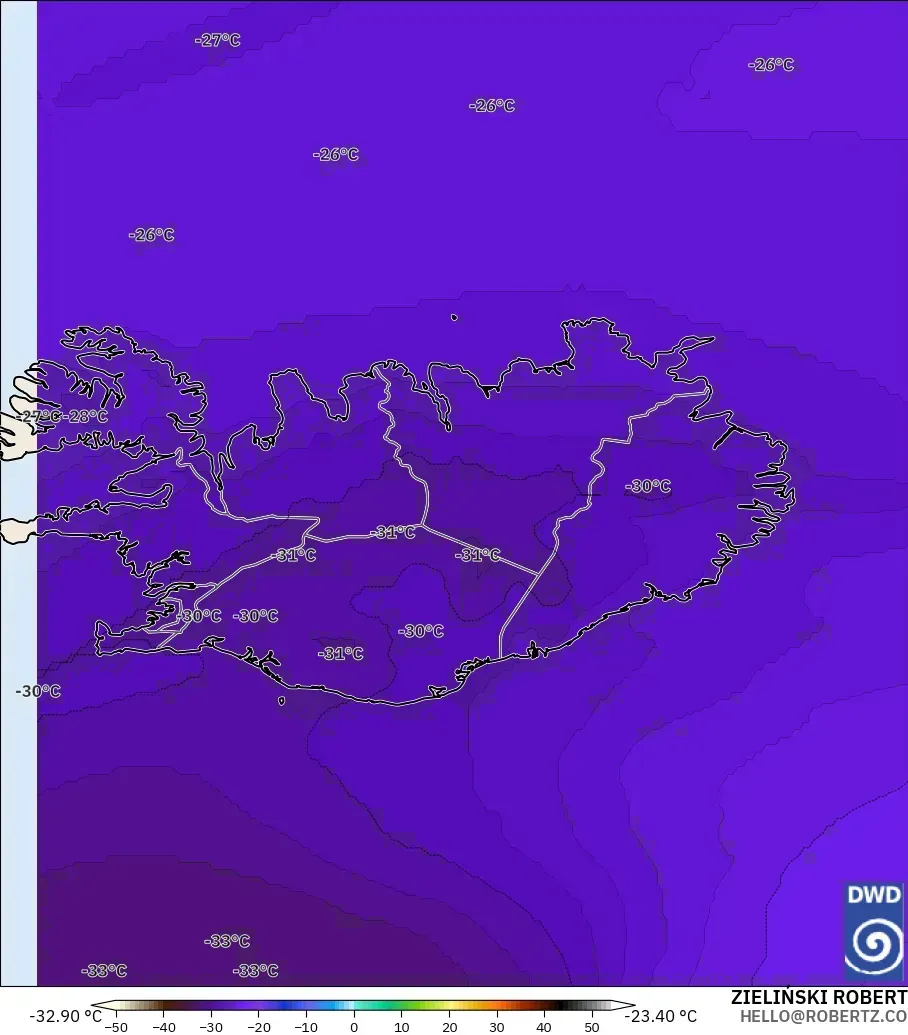 ICON modelo - Islandia, Temperatura a 500 hPa