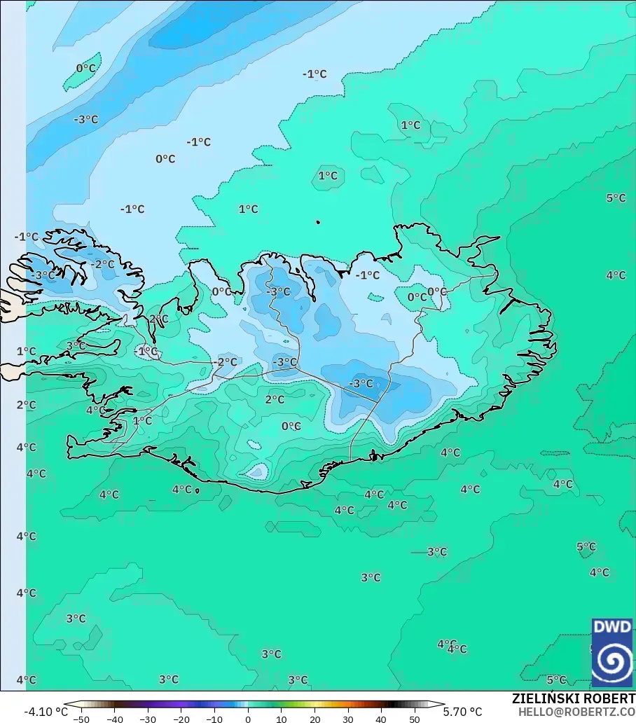 ICON modelo - Islandia, Temperatura a 850 hPa