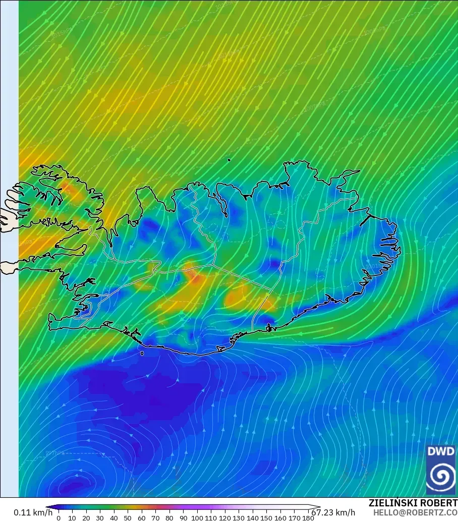 ICON modelo - Islandia, Viento a 10 m