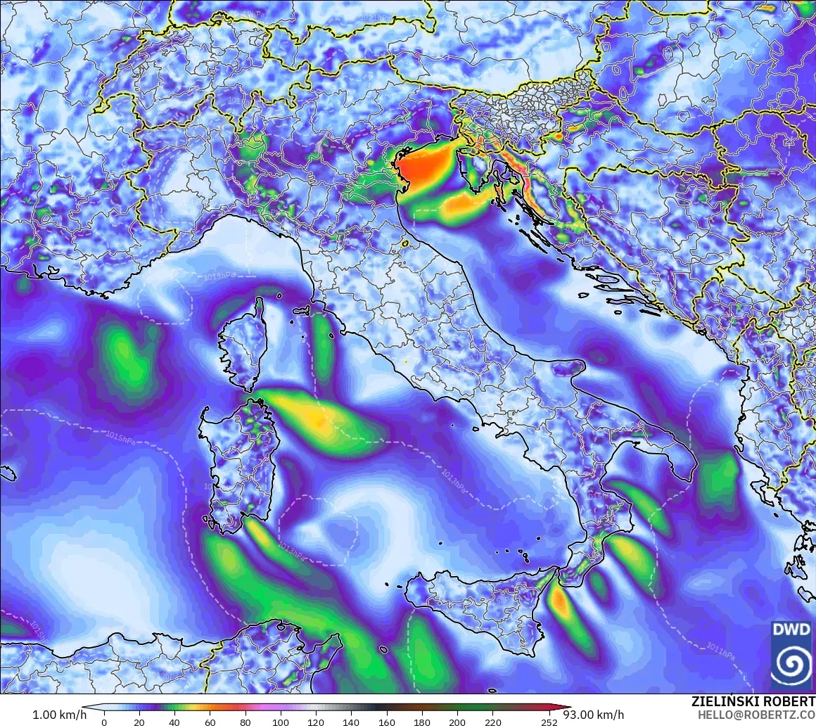 ICON modelo - Italia, Ráfagas de Viento Máximas