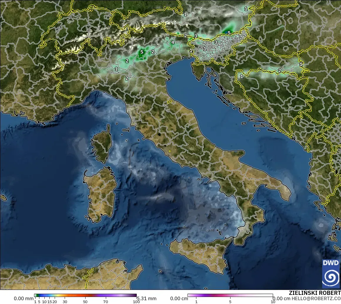 ICON modelo - Italia, Precipitación, nubes y presión