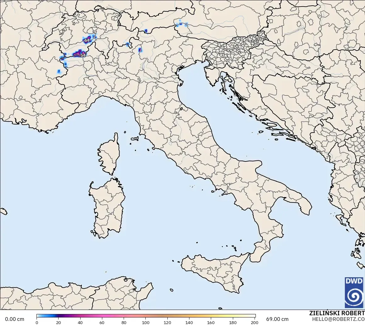 ICON modelo - Italia, Profundidad de nieve