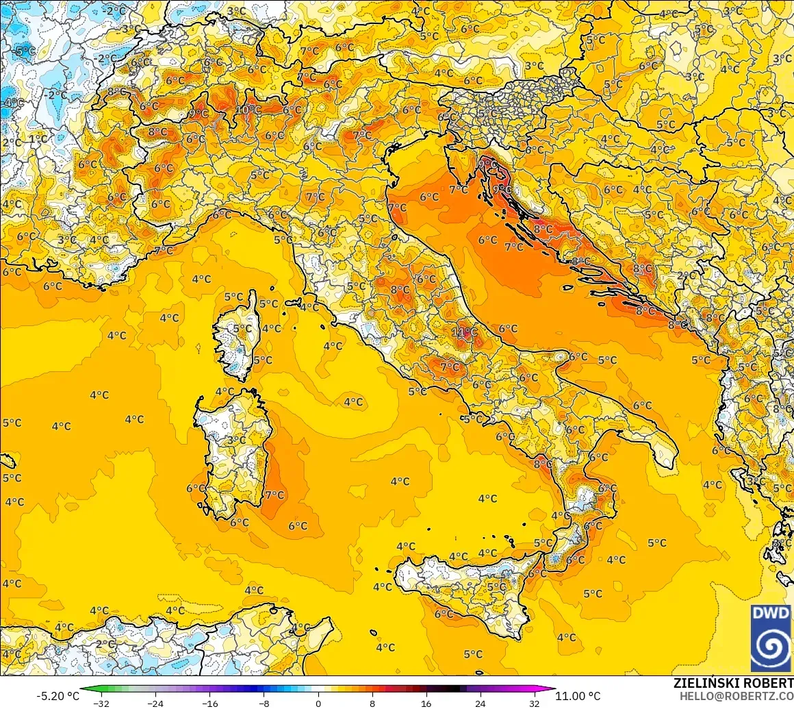 ICON modelo - Italia, Anomalía de temperatura a 2 m