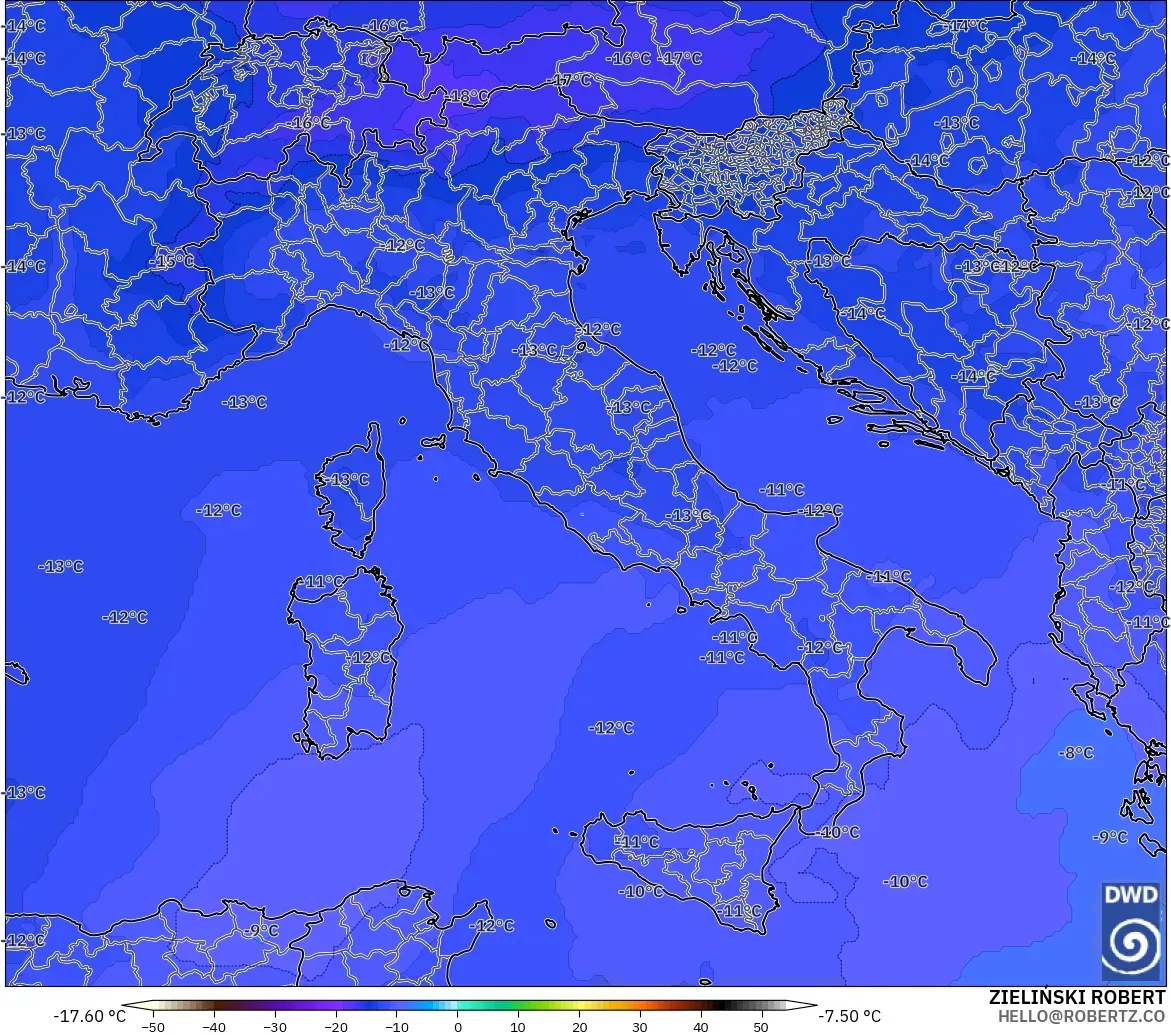 ICON modelo - Italia, Temperatura a 500 hPa