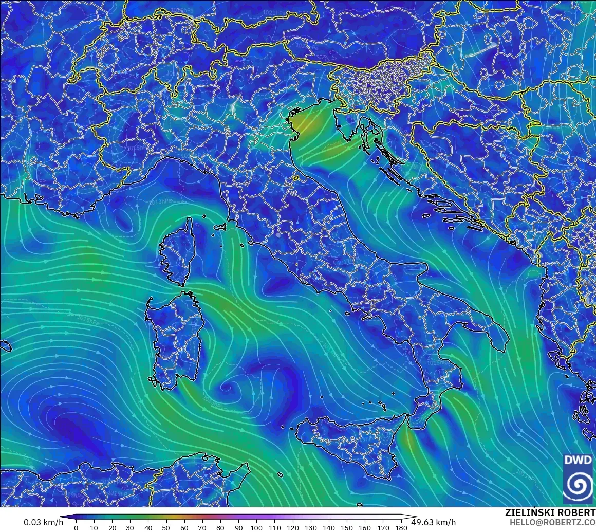 ICON modelo - Italia, Viento a 10 m