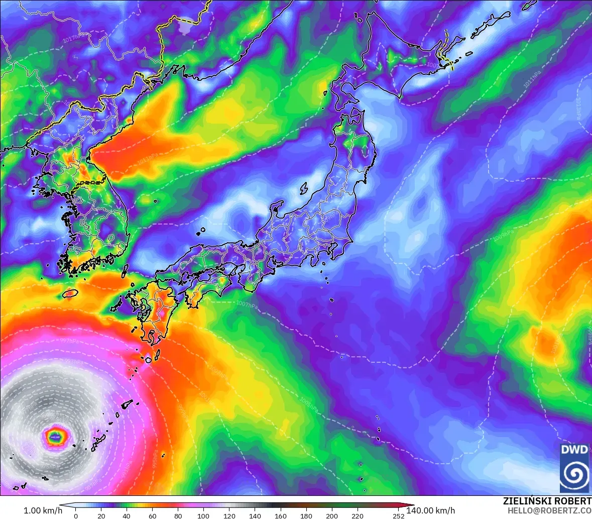 ICON modelo - Japón, Ráfagas de Viento Máximas