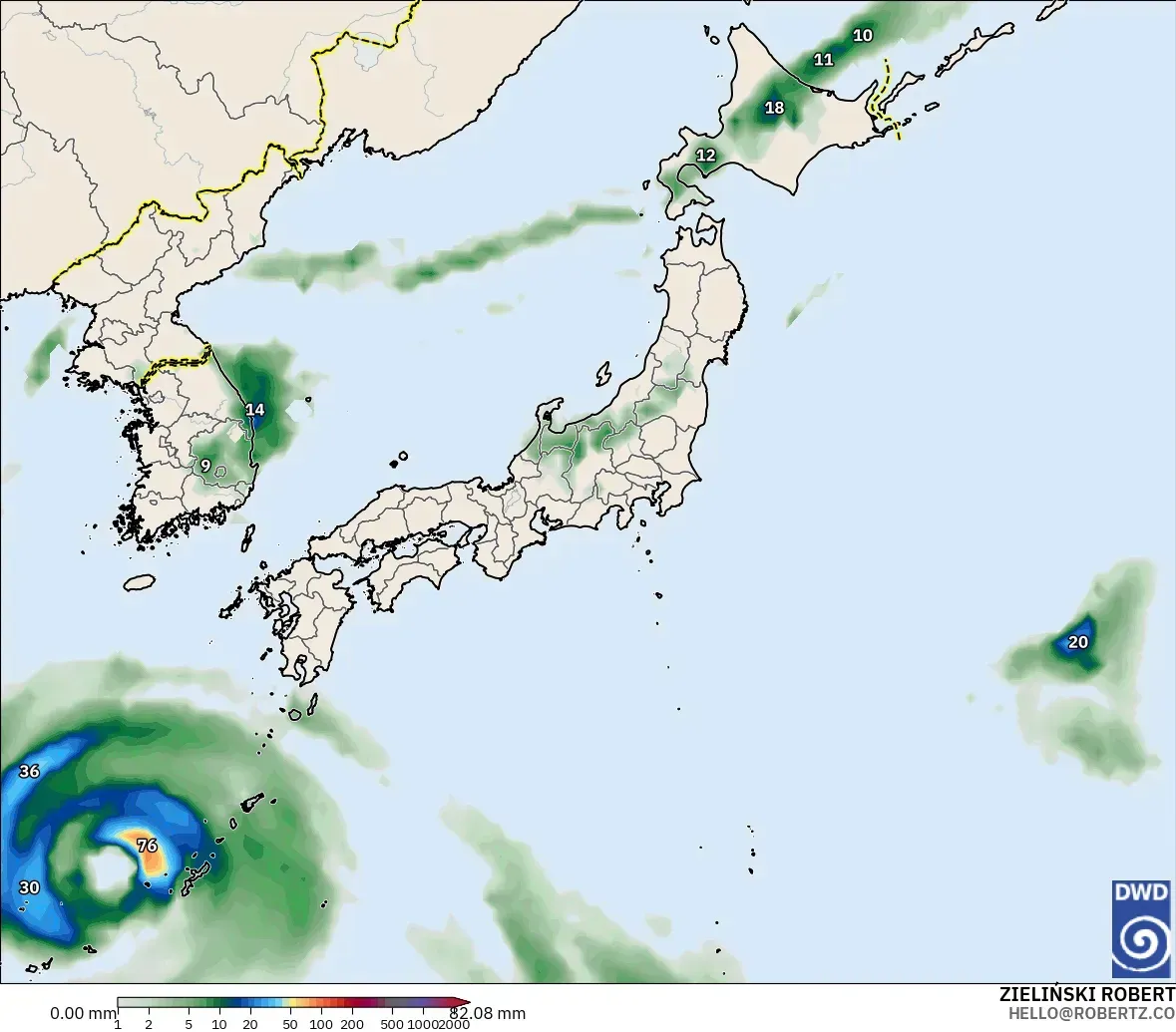ICON modelo - Japón, Acumulación de precipitación