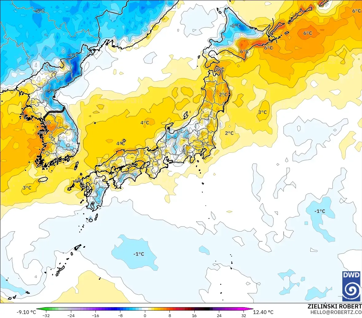 ICON modelo - Japón, Anomalía de temperatura a 2 m
