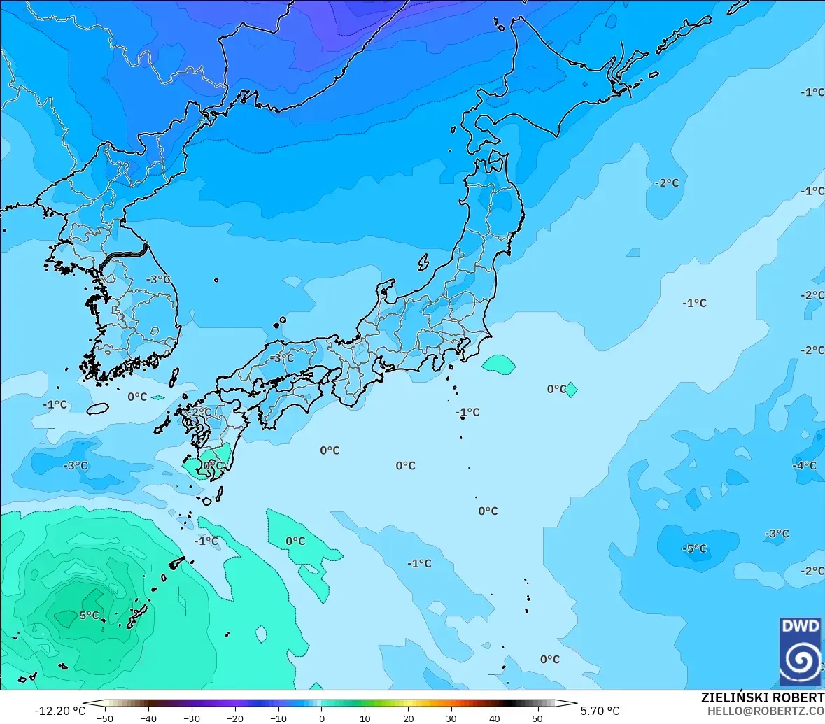 ICON modelo - Japón, Temperatura a 500 hPa
