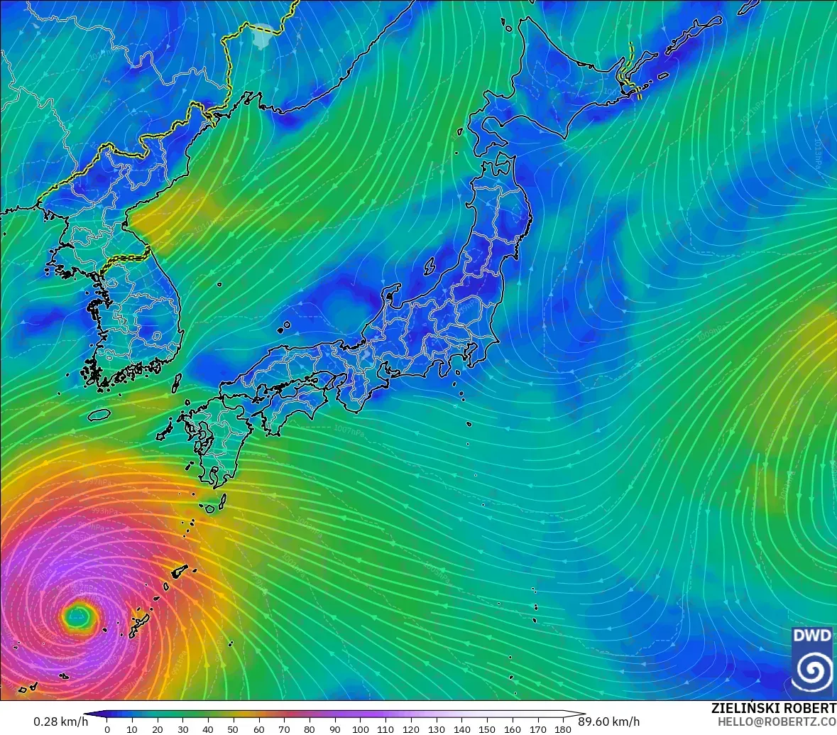 ICON modelo - Japón, Viento a 10 m