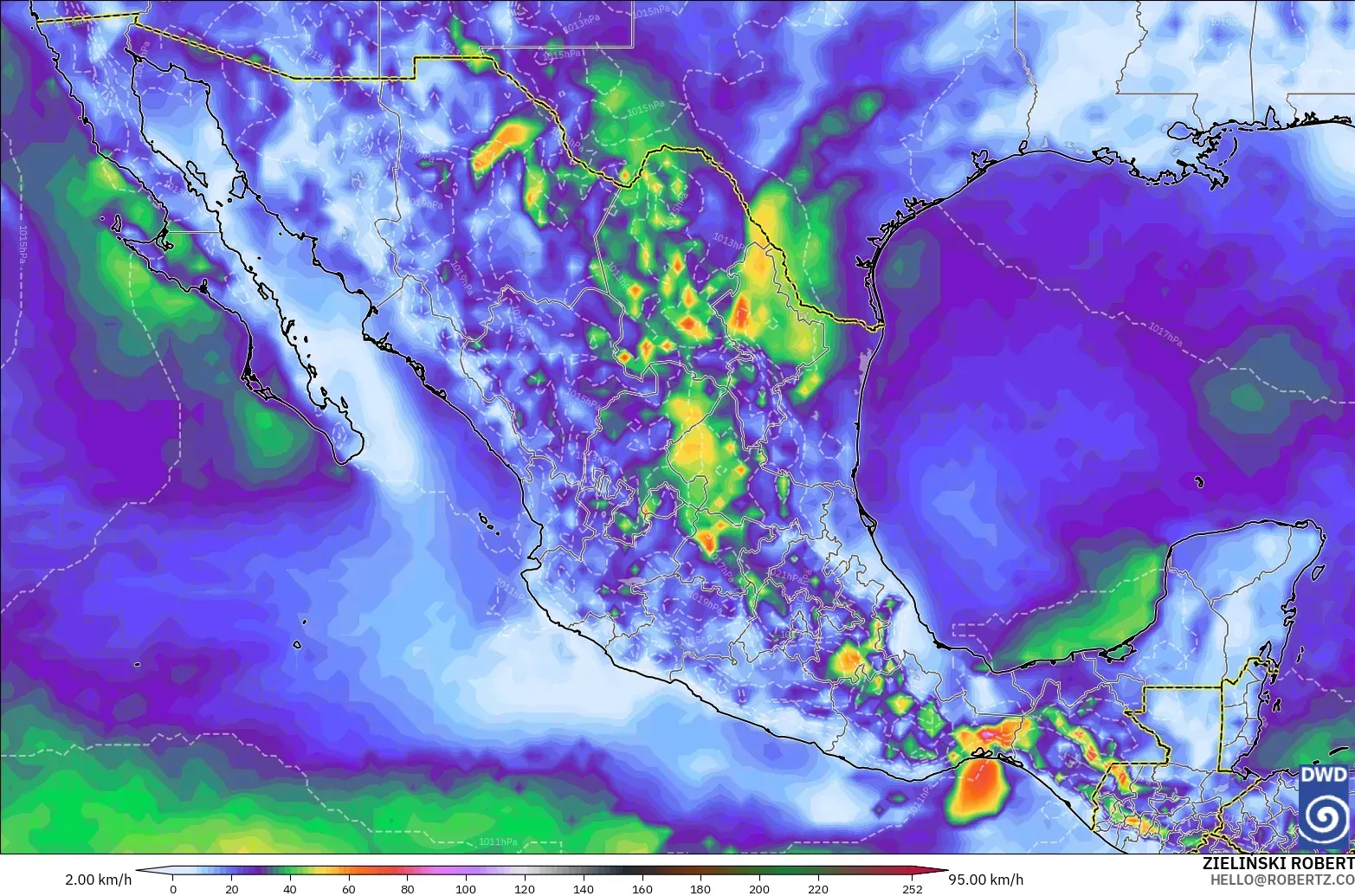 ICON modelo - México, Ráfagas de viento