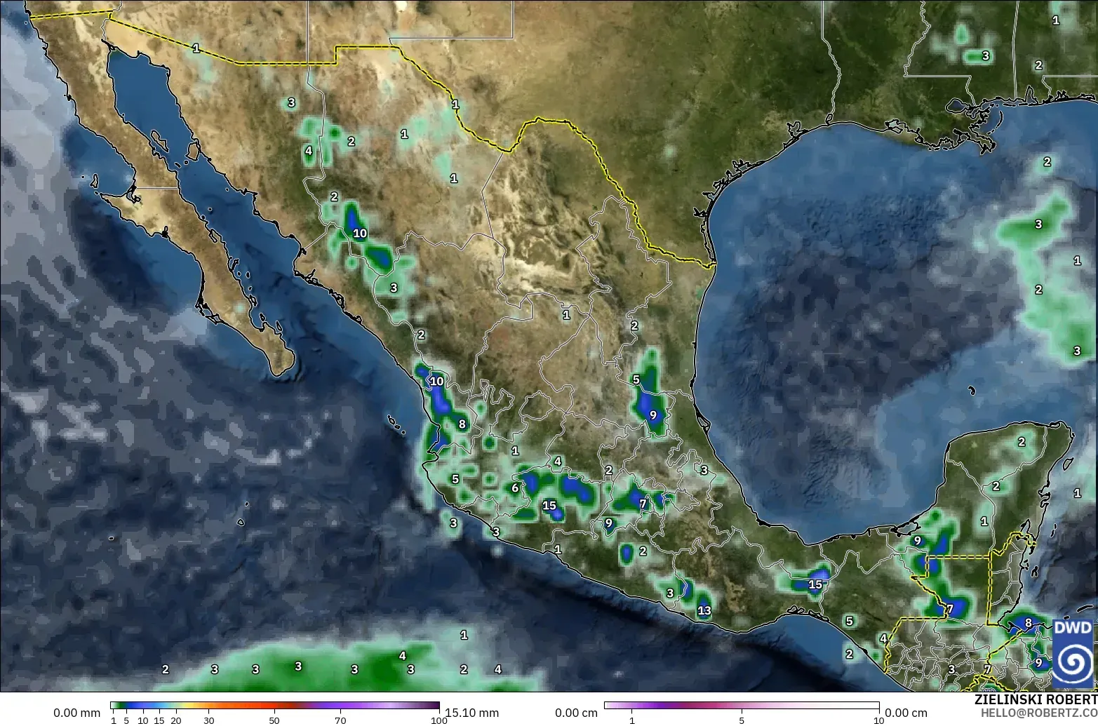 ICON modelo - México, Precipitación, nubes y presión