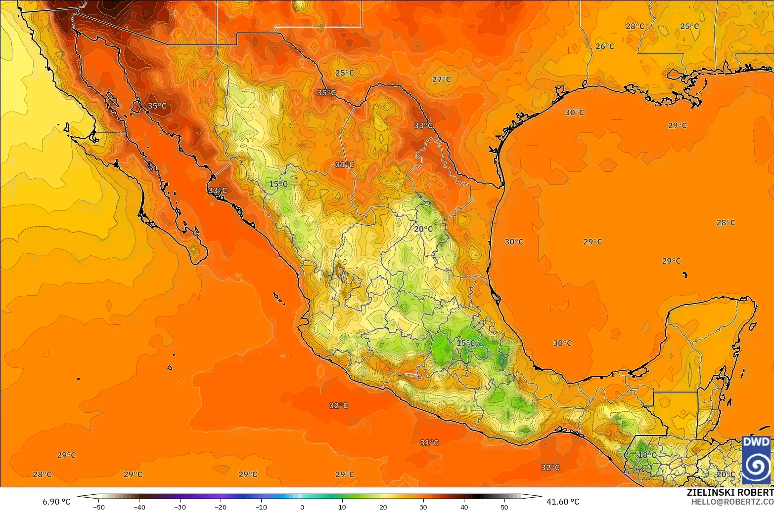 ICON modelo - México, Temperatura a 2 m