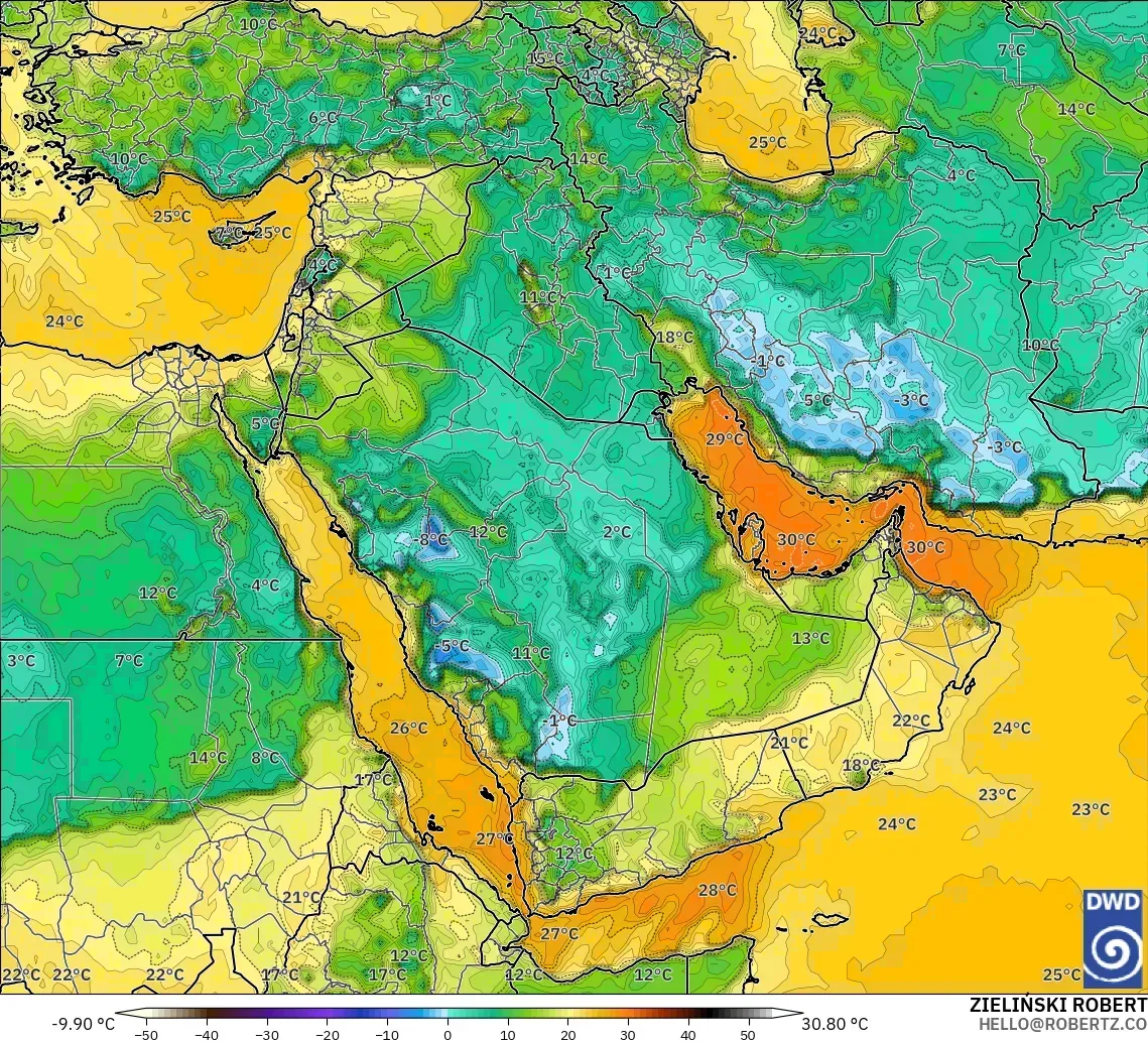 ICON modelo - Oriente Medio, Punto de rocío a 2 m