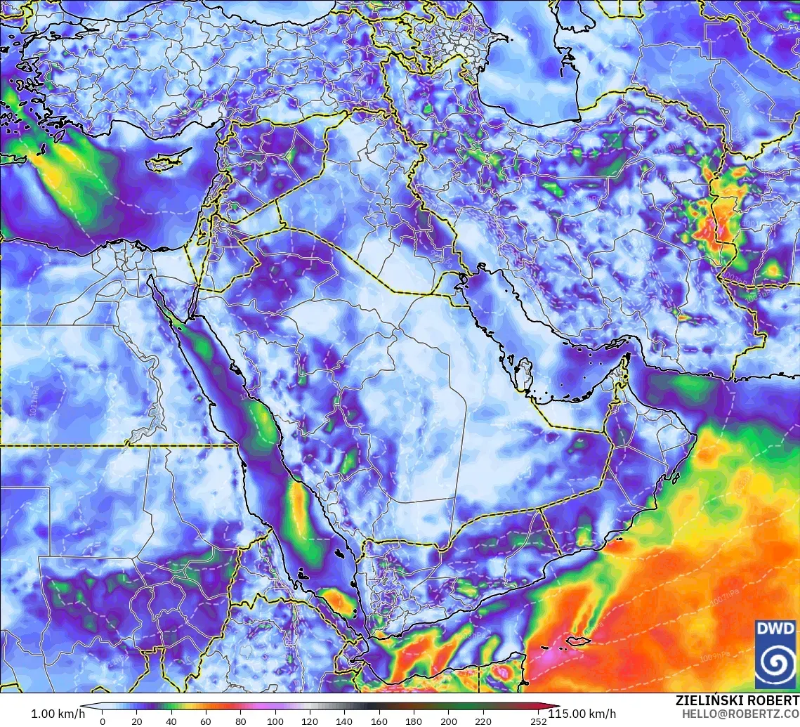 ICON modelo - Oriente Medio, Ráfagas de Viento Máximas