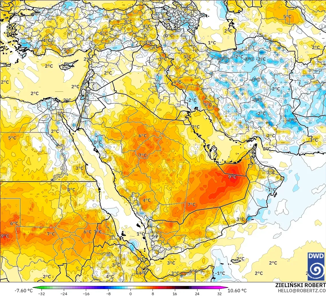 ICON modelo - Oriente Medio, Anomalía de temperatura a 2 m