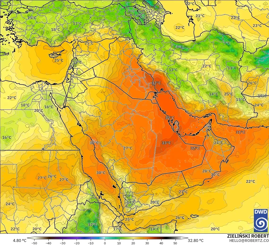 ICON modelo - Oriente Medio, Temperatura a 850 hPa
