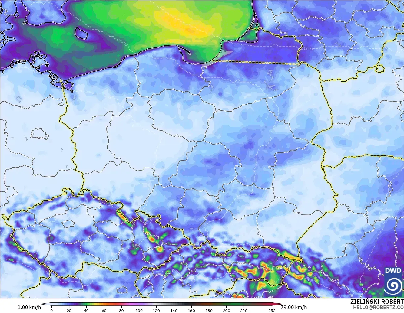 ICON modelo - Polonia, Ráfagas de viento