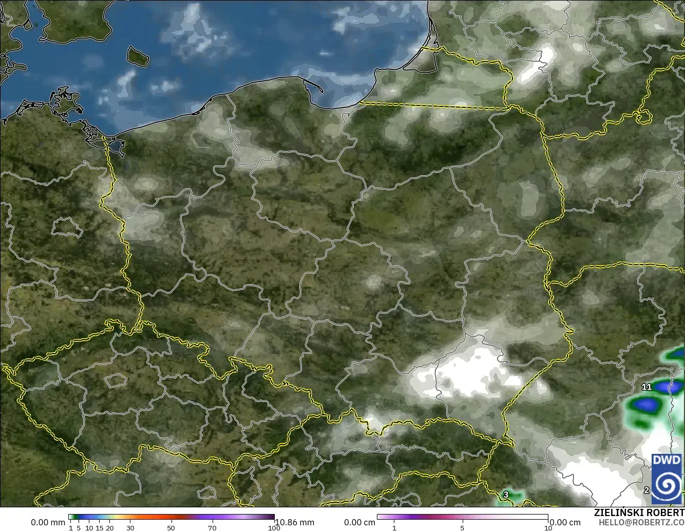 ICON modelo - Polonia, Precipitación, nubes y presión