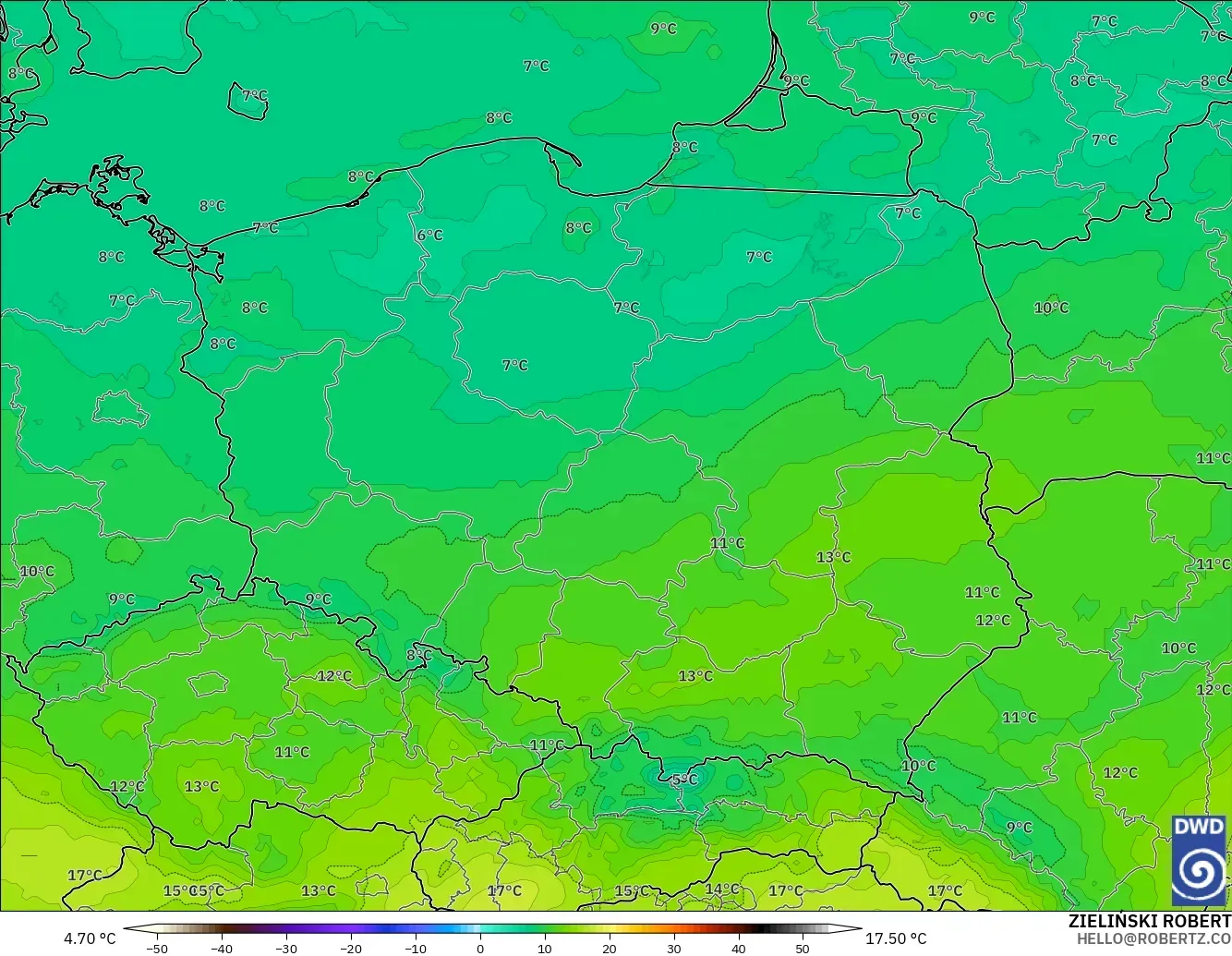 ICON modelo - Polonia, Temperatura a 850 hPa