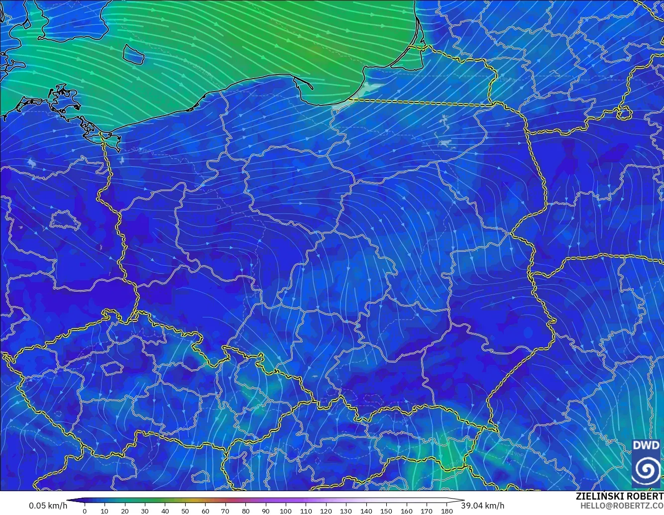 ICON modelo - Polonia, Viento a 10 m
