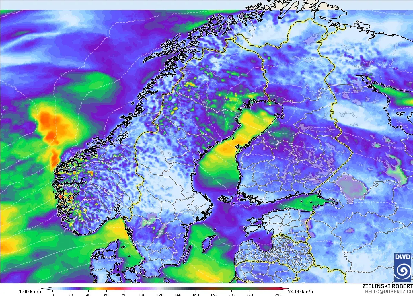 ICON modelo - Escandinavia, Ráfagas de Viento Máximas
