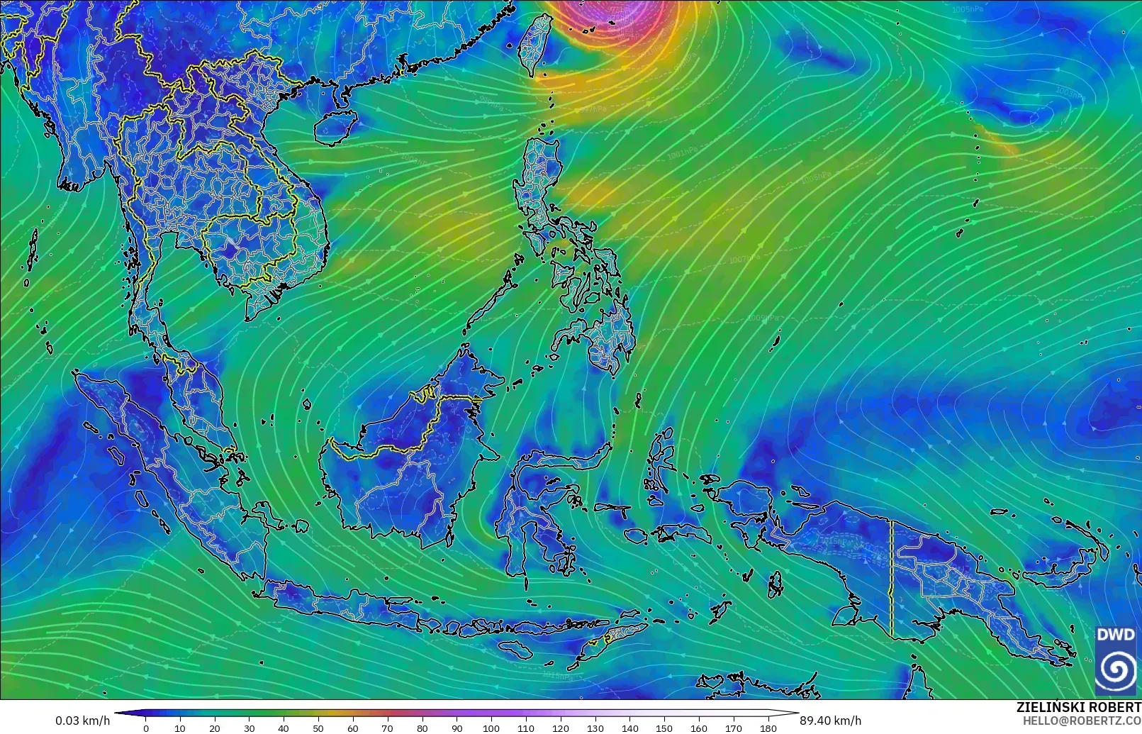 ICON modelo - Sudeste Asiático, Viento a 10 m