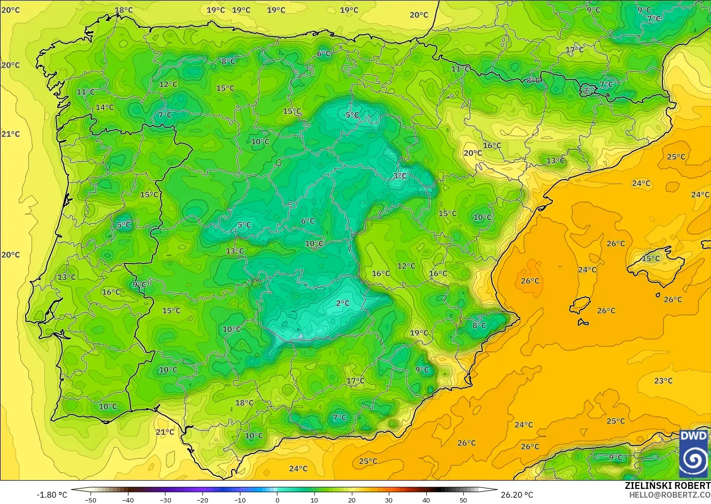 ICON modelo - España, Punto de rocío a 2 m