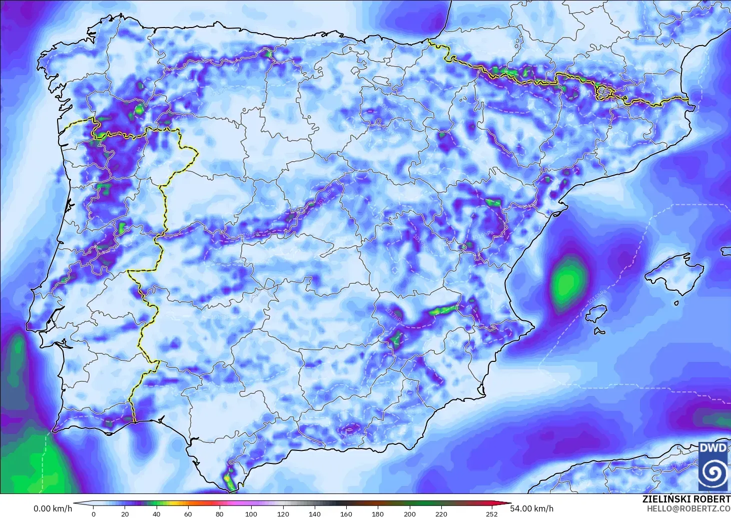 ICON modelo - España, Ráfagas de viento