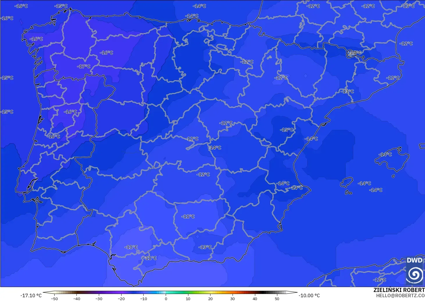 ICON modelo - España, Temperatura a 500 hPa
