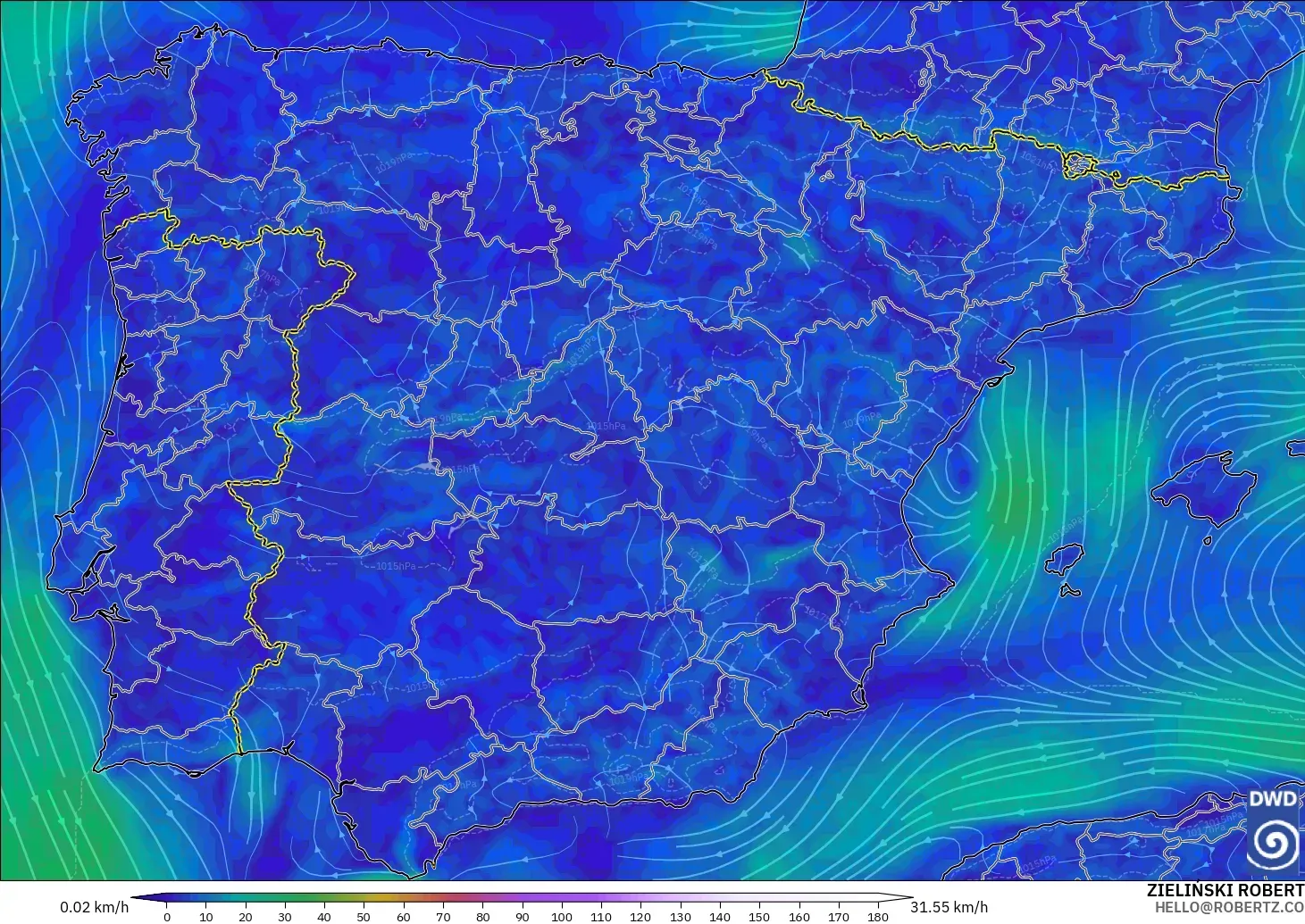 ICON modelo - España, Viento a 10 m