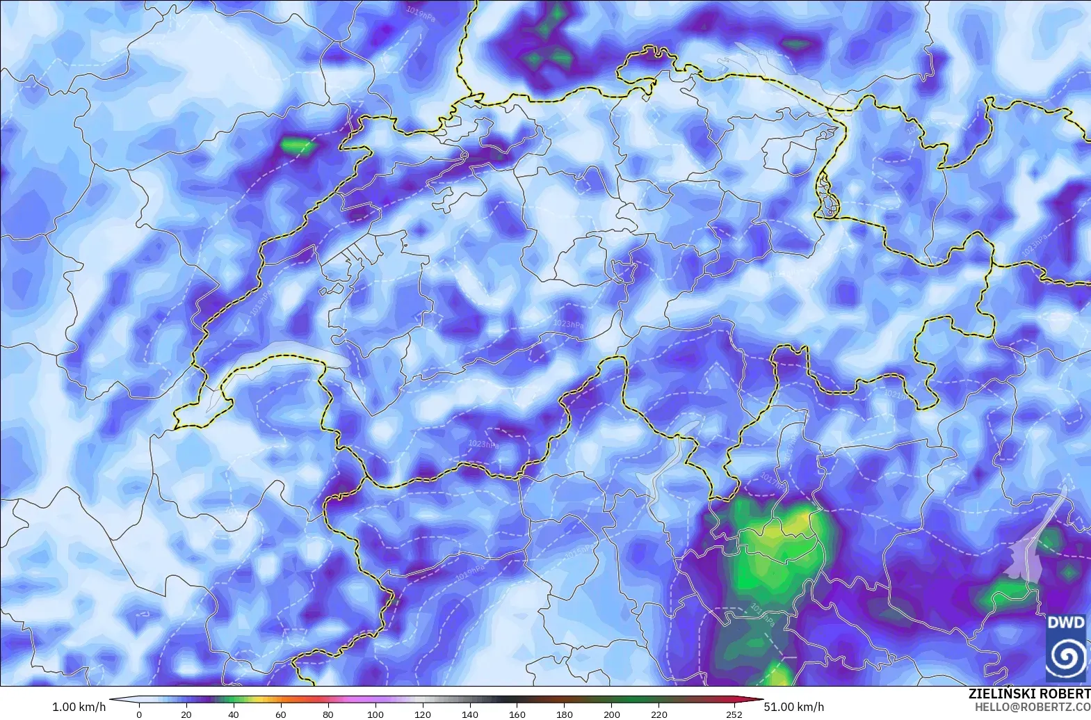 ICON modelo - Suiza, Ráfagas de viento